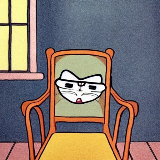  Cartoon,  stile Hayao Miyazaki
back cat sitting on the chair
