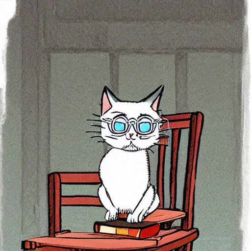  Cartoon,  stile Hayao Miyazaki
back cat sitting on the chair
