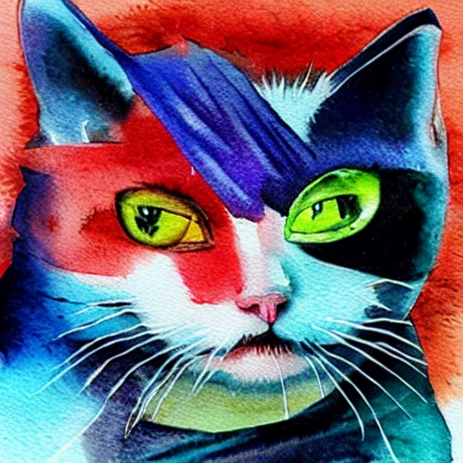 , Water Color ninja cat
