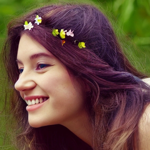 The girl with the petals in her hair, smile