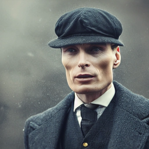 High detail RAW color photo professional, highly detail face: 1.4, a detailed portrait of Cillian Murphy wearing Tie suit with heavy overcoat and whool flat cap, dramatic color grade, dynamic angle, detailed wear, ultra detailed face and eyes, backlighting, bokeh, 19th style, Peaky Blinders style, Pencil Sketch