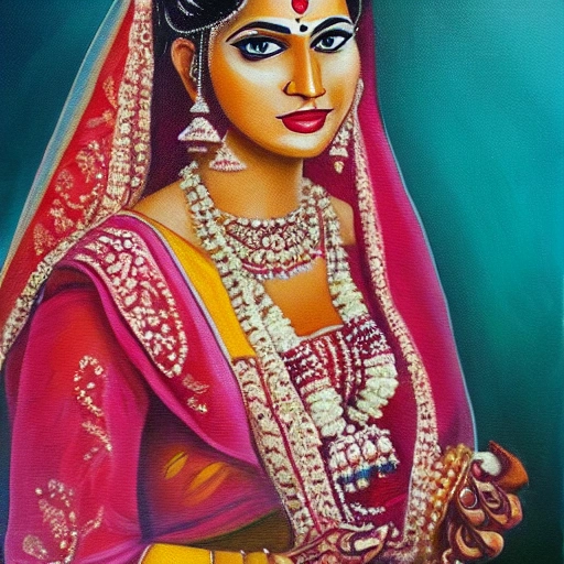 , CartoonAI Painting Indian Bride, Oil Painting