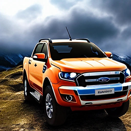 ford ranger; mountain; clouds, 3D