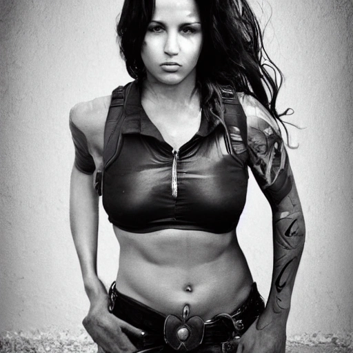 Beautiful Woman as a Navy SEAL, Black and White art print, tattoo design, realistic, photorealistic, full body, trending on artstation, artstationHD, artstationHQ, 4k, 8k, matte painting, detailed, photo focused, sharp, no extra limbs, nikon, award winning photograph, portrait!!!!! Curated Collections on the left wing, wearing a white scarf, and a light gray shirt, blue