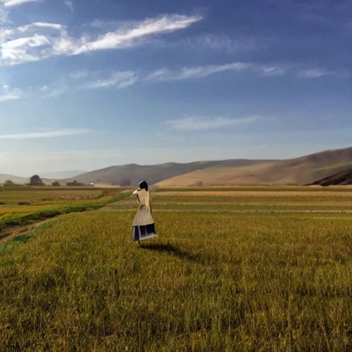 Paisaje de los Campos Elíseos. Hoy con una mujer hermosa al final, saludando hacia el frente.
