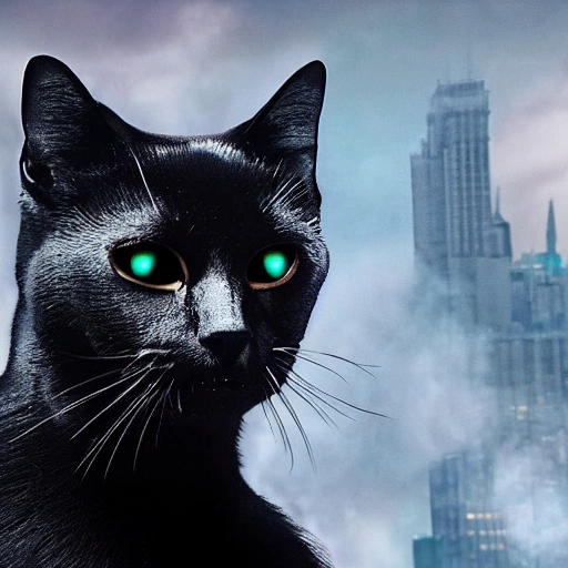  black cat movie villain soldier hyper realistic 4k , Trippy