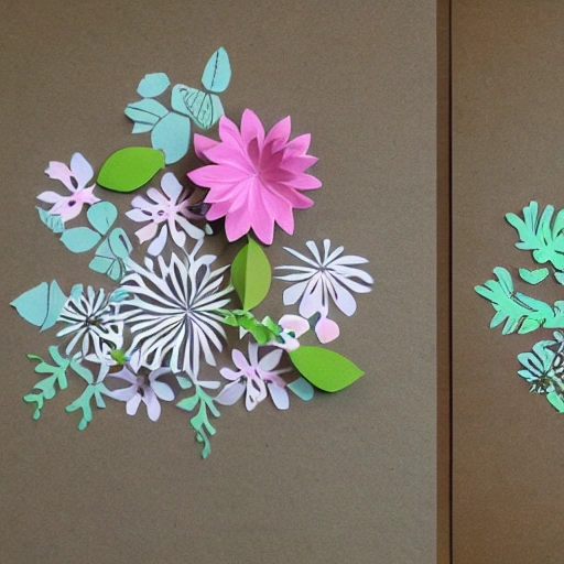 2 composiciones de flores usando paper cut desde el suelo y perspectiva horizontal

