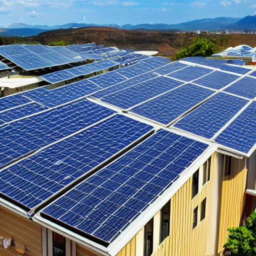 Stock image of a sun-soaked rooftop with solar panels, an energy efficient heating system and an automated irrigation system, conveying a sense of innovation and sustainability. Professional experts in renewable energies, sustainable design and construction. Focused on progress and prosperity while still preserving the natural environment. Captured using medium-telephoto lens to give a three dimensional feel with vibrant colors and sharp details that engage viewers., 3D