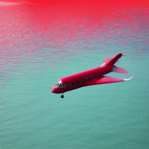 avioneta volando en un lago rojo
, Trippy