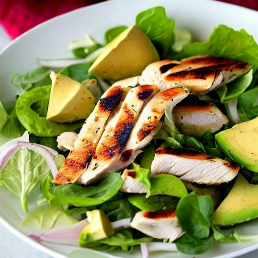 Chicken and avocado salad, delicious served on a plate