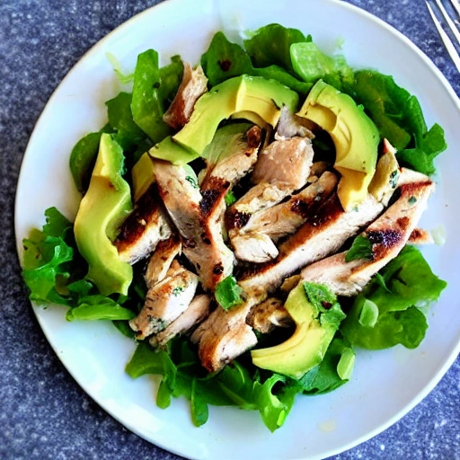 Chicken and avocado salad, delicious served on a plate