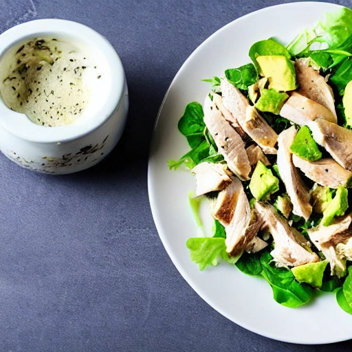 Chicken and avocado salad, delicious served on a plate