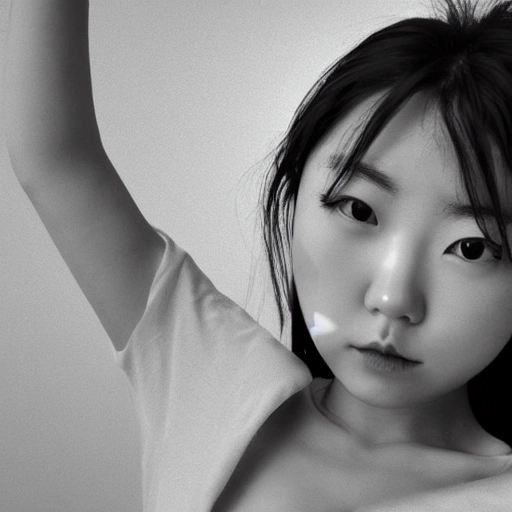 An image of a japanesse girl taking her t-shirt off  with a beautiful detailed face 