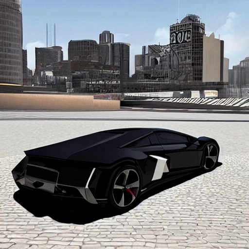 lamborgini negro posando en ciudad futurista , 3D