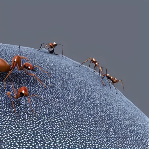 "Create an image of a group of ants leaving an ant hill, with an exciting and adventurous outdoor environment.",, , 3D