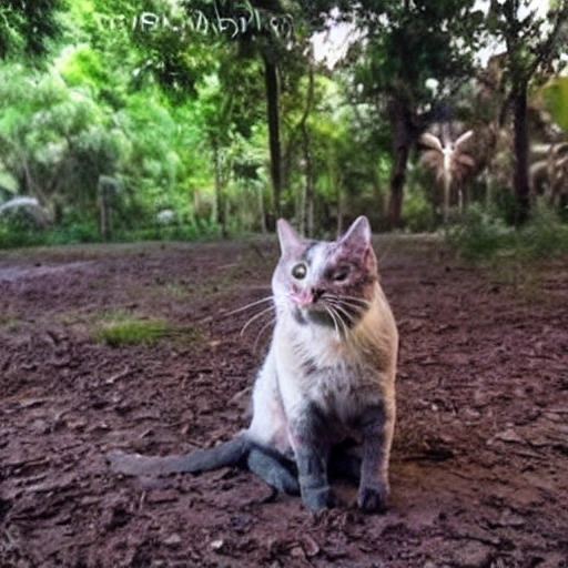 gato diabólico en paisaje post apocalíptico, Trippy