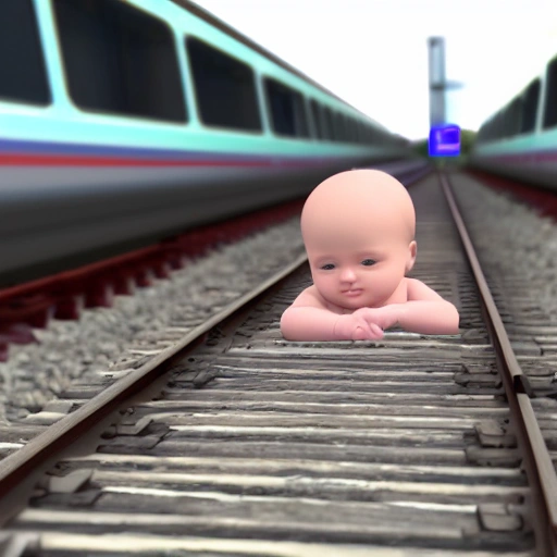 baby waiting at a train station, 3D