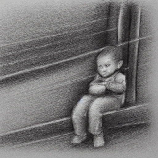 baby waiting at a train station, Pencil Sketch