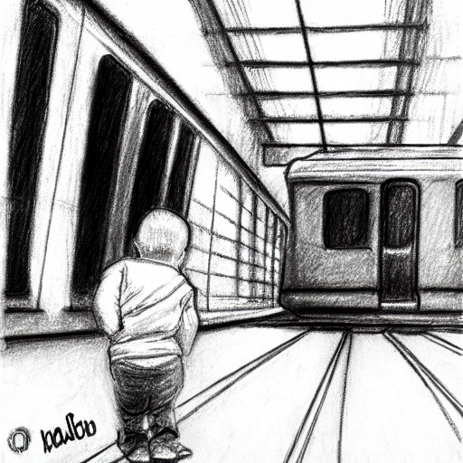 baby waiting a train, Pencil Sketch