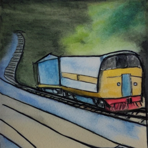 baby waiting a train, , Water Color