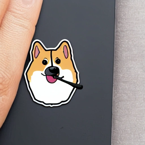 happy corgi with bone in the mouth cartoon style sticker, Cartoon