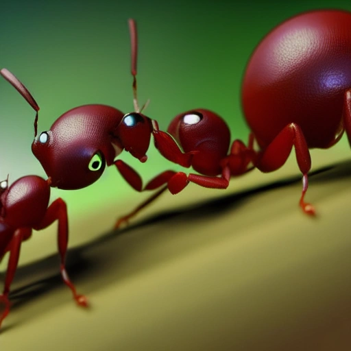 "Create an image that represents the bravery and excitement of the exploring ants as they venture into the outside world.", 3D