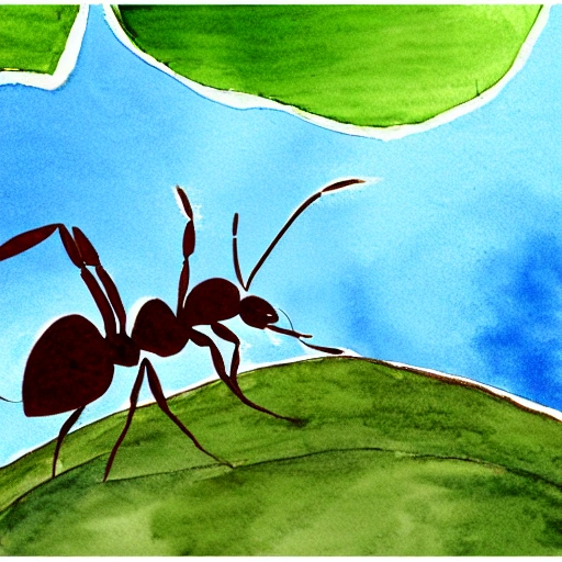 Create an image that represents the bravery and excitement of scout ants as they venture into the outside world , , Water Color