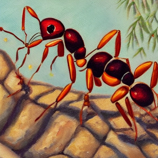 Act out the bravery and excitement of scout ants as they venture into the outside world, Oil Painting