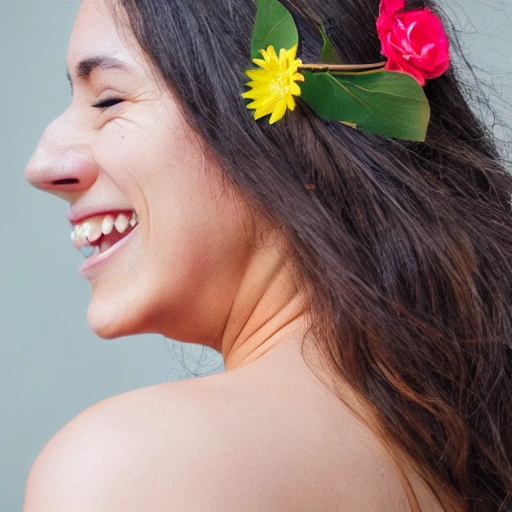 The girl with the petals in her hair, smile