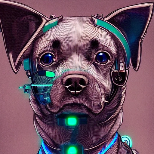 Beautiful portraits of 10 cute cyberpunk dogs, green and blue color schemes, high-profile lights, digital art, highly meticulous, fine details, complex, gorgeous, complex