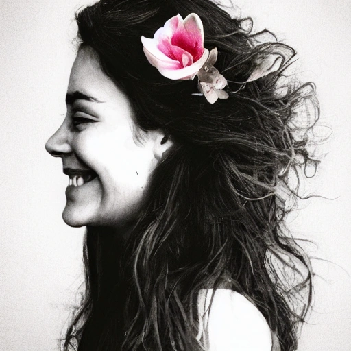 The girl with the petals in her hair, smile