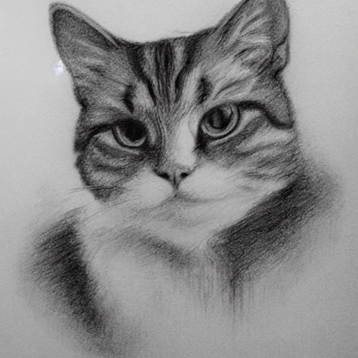 Silver and White Highland Cat, Pencil Sketch - Arthub.ai