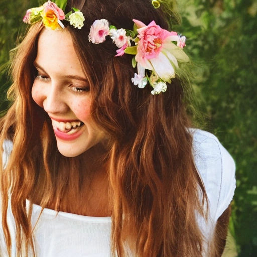 The girl with the petals in her hair, smile