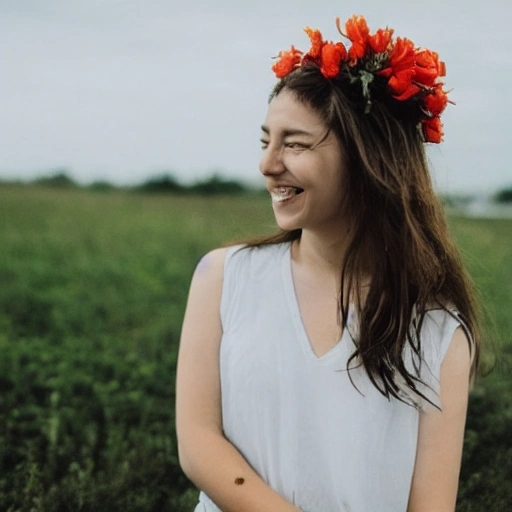 The girl with the petals in her hair, smile