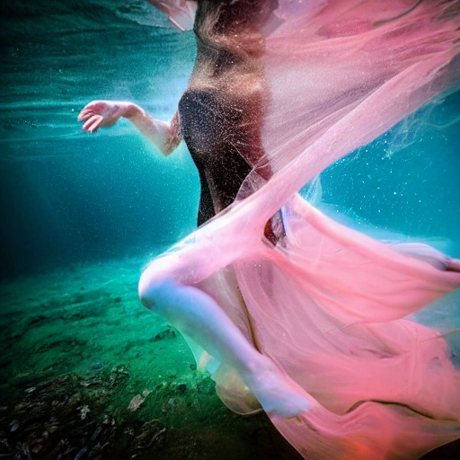 Underwater series /// High detail RAW color photo professional, highly detail face: 1.4, a detailed portrait of a woman floating underwater wearing long flowing dress, nymph style, amazing underwater, detailed skin, wet clothes, wet hair, see-through clothes, lens flare, shade, tindal effect, lens flare, backlighting, bokeh