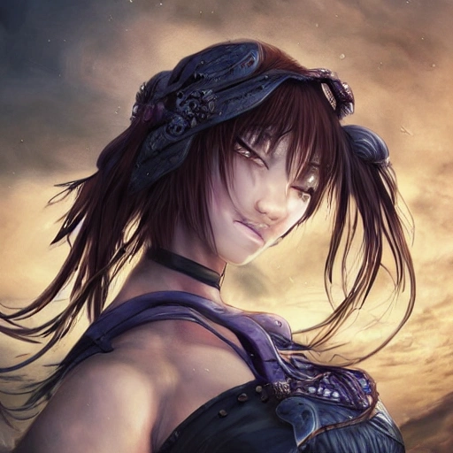 best quality, masterpiece,highly detailed,semi-realistic,1girl,upper body,raiden shogun,(ulzzang-6500-v1.1:0.5),large breasts,perfect face,glowing eyes,long hair,purple hair,hair ornament,lightning in sky,night sky,ancient building in background,depth of field,looking at viewer,