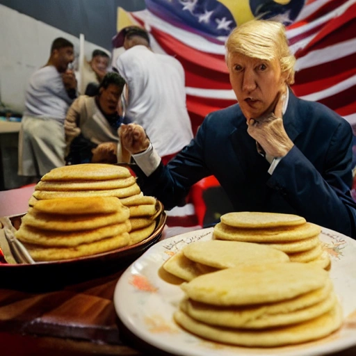 donald trum in venezuela eating arepas
