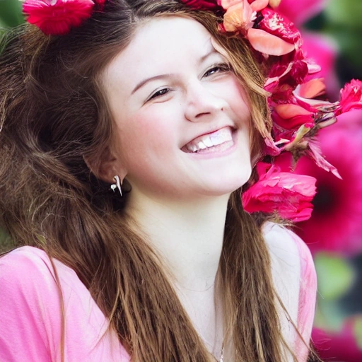 The girl with the petals in her hair, smile