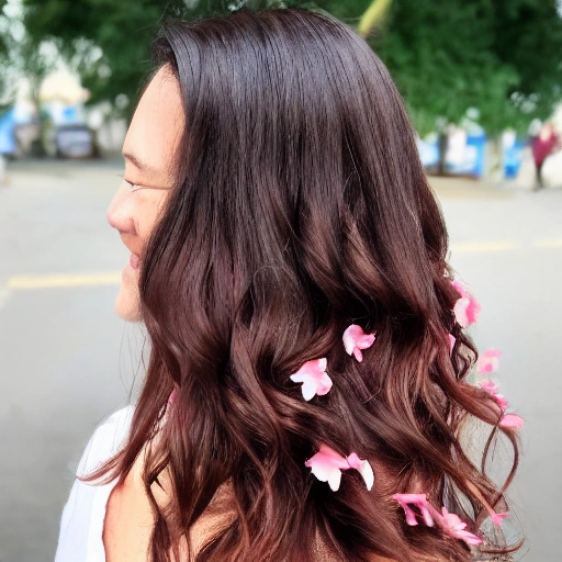 The girl with the petals in her hair, smile, Short-sleeved Hershey Layered Cut

