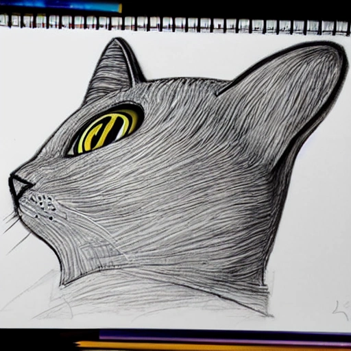 Gato, Trippy, Cartoon, 3D, Pencil Sketch