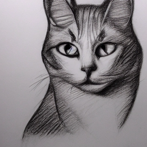 Gato desconcertado, Pencil Sketch, Pencil Sketch, 3D, Trippy