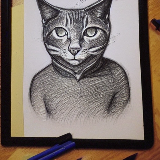 Gato desconcertado, Pencil Sketch, Pencil Sketch, 3D, Trippy