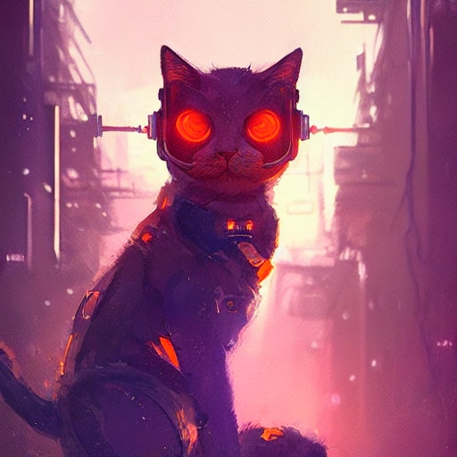 a beautiful portrait of a cute cyberpunk orange cat by greg rutkowski and wlop, purple blue color scheme, high key lighting, digital art, highly detailed, fine detail, intricate, ornate, complex , 3D