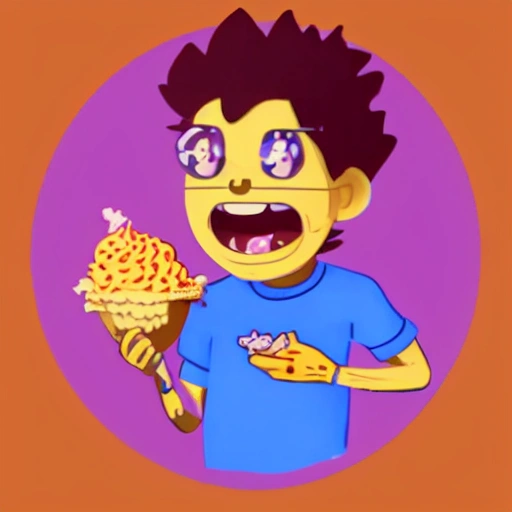 A 3d octane rendering of a cute, muscular, goofy, orange-haired boy eating ice cream, sticker illustration.