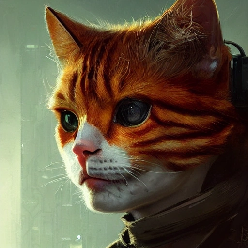 a beautiful portrait of a cute cyberpunk Ginger cat by greg rutkowski and wlop, high key lighting, digital art, highly detailed, fine detail, intricate, ornate, complex , 3D