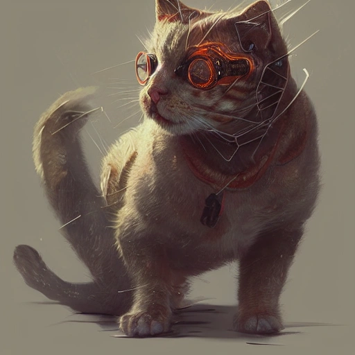 a beautiful portrait of a cute cyberpunk Chinese kungfu Ginger cat by greg rutkowski and wlop, high key lighting, digital art, highly detailed, fine detail, intricate, ornate, complex , 3D