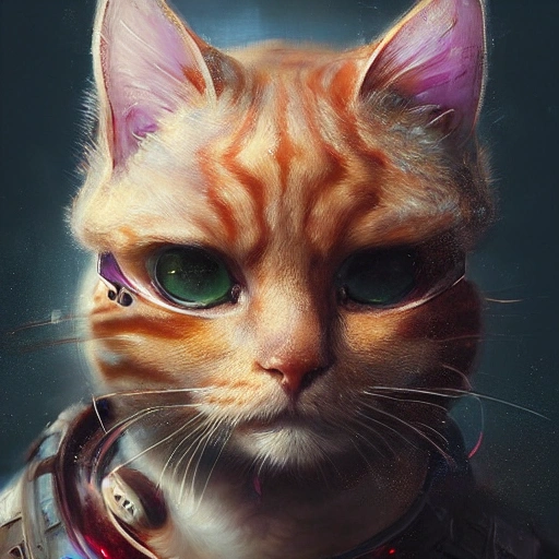 a beautiful portrait of a cute cyberpunk Chinese kungfu Ginger cat by greg rutkowski and wlop, high key lighting, digital art, highly detailed, fine detail, intricate, ornate, complex , 3D