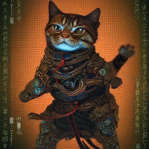  a cute cyberpunk Chinese kungfu Ginger cat, high key lighting, digital art, highly detailed, fine detail, intricate, ornate, complex , 3D