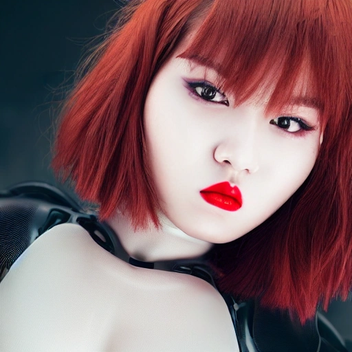 (1girl), (full body), (futuristic sci-fi bodysuit), (big naked boobs), Beautiful Korean woman, kpop idol, (Cute Loose Bob hairstyle), symmetrical eyes, realistic, sharp focus, HD, highly detailed, intricate, photography, hyperrealism, hyperrealistic, film, studio portrait, detail, dramatic lighting, (red lips), (toned stomach)