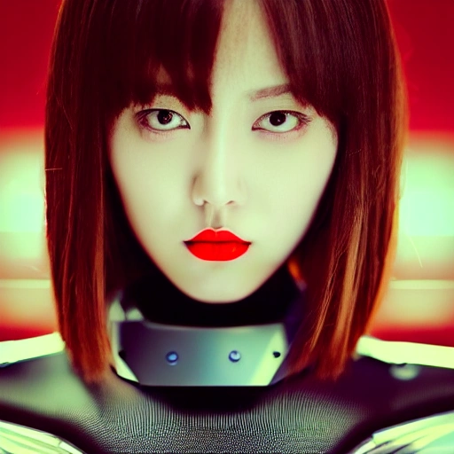 (1girl), (full body), (futuristic sci-fi bodysuit), (big naked boobs), Beautiful Korean woman, kpop idol, (Cute Loose Bob hairstyle), symmetrical eyes, realistic, sharp focus, HD, highly detailed, intricate, photography, hyperrealism, hyperrealistic, film, studio portrait, detail, dramatic lighting, (red lips), (toned stomach)